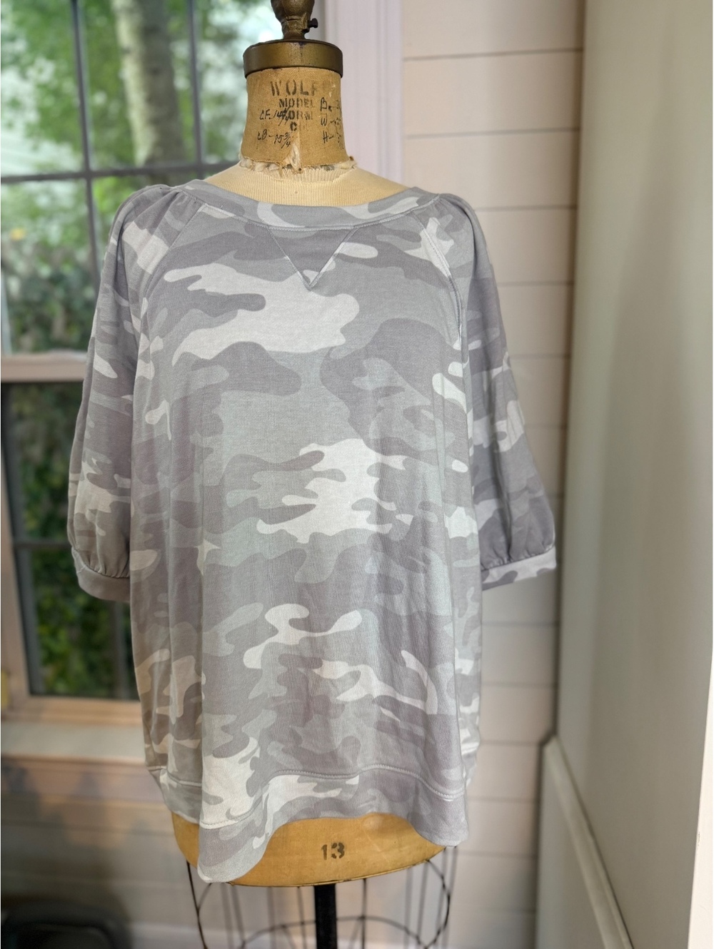Athleisure New Directions NWT Camouflage Loungewear Top Puff Sleeve Women 2X